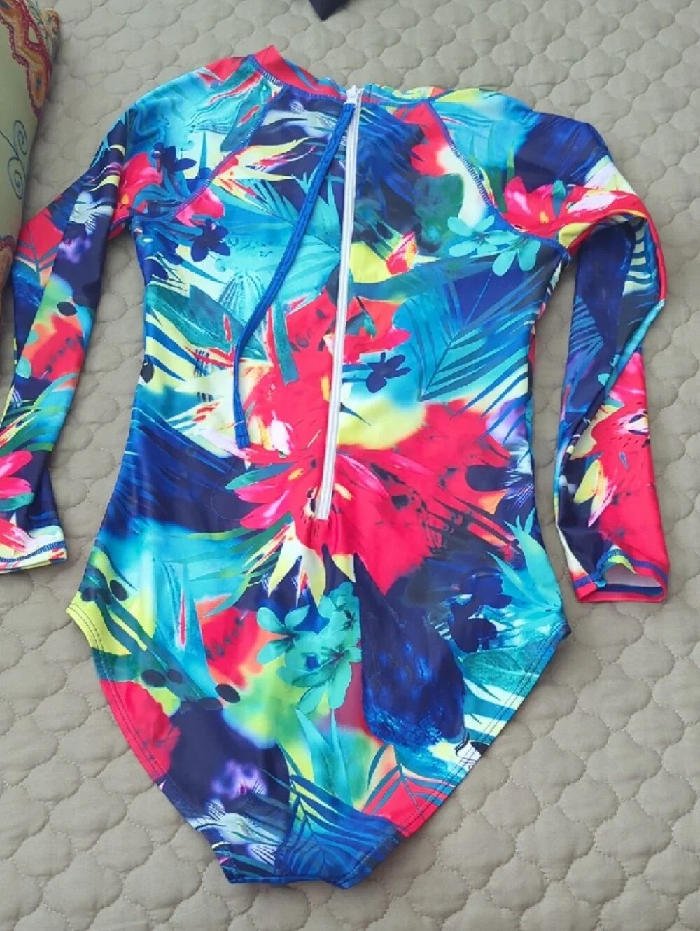 Colorful Tropical Long Sleeve One-Piece Swimsuit - Picture 2 of 4